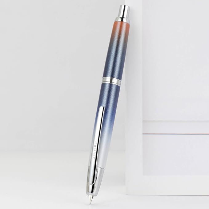 Jinhao 10 Press Fountain Pen with Box, Gradient Dark Blue Retractable Fine Nib with Ink Converter Set (Silver Clip)