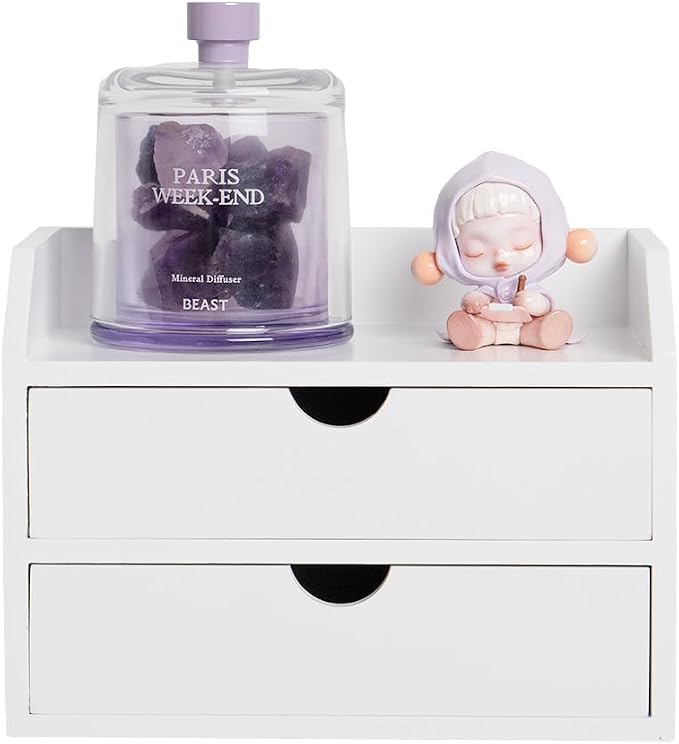 ZGZD Wooden Organizer Mini Desk Drawer Tabletop Office Supplies Desk Accessories for Office or Home White (2 Drawers)