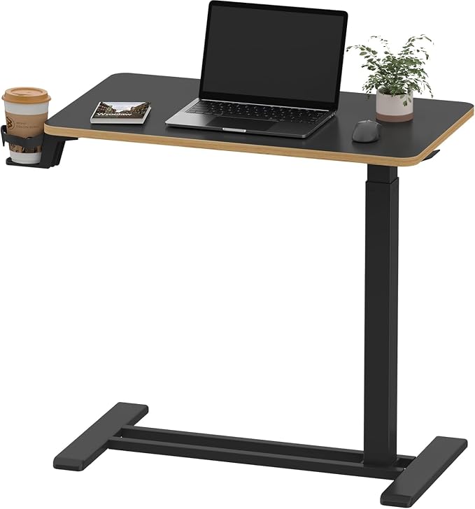 SANODESK 28''Mobile Standing Desk with Hidden Wheels,Pneumatic Laptop Desk | Computer Cart Movable Height Adjustable Table Small Sit Stand Desk for Home Office Hospital Use,27.6" W x 15.7" D,Black Maple
