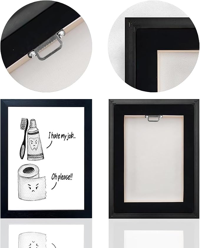 Kids Bathroom Decor Cute Children's Bathroom Wall Art Funny Canvas Print Framed Modern Black and White Picture Artwork for Guest Restroom