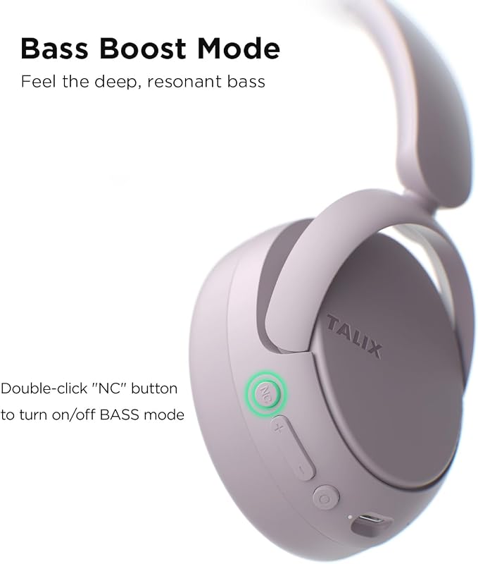 TALIX H30 Hybrid Active Noise Cancelling Headphones, 110H Playtime Hi-Res Audio Bluetooth 6.0 Wireless Over Ear ANC Headphones for Commute/Travel (Purple)