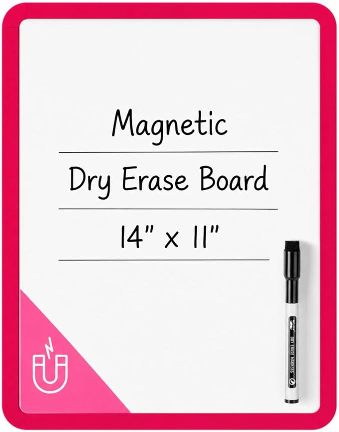 Mr. Pen- Dry Erase Board, 14” x 11” with a Black Dry Erase Marker | Red Frame, Small Mini White Board for Students, Fridge, Wall, Locker, Includes Double Sided Tapes