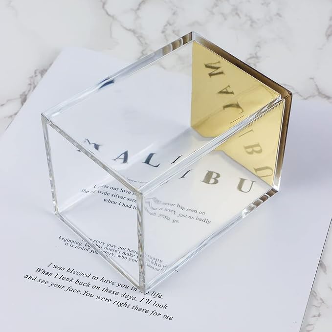 MEI YI TIAN Clear Acrylic Pencil Pen Holder Cup with Yellow Gold Bottom, Desk Accessories Makeup Brush Holders Modern Design Desktop Organizer for Countertop Desk Accessory Storage