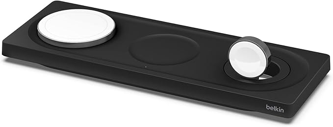 Belkin MagSafe 3-in-1 Wireless Charging Pad - Fast Charging for Apple Watch, iPhone 17, 16, 15, 14 Series, AirPods, & More - MagSafe Charging Station for Multiple Devices Black (Certified Refurbished)