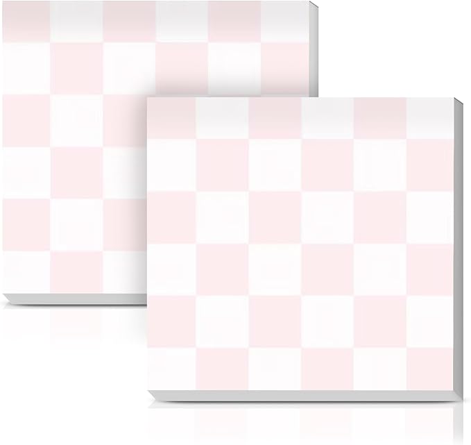 Sticky Notes 3x3 Inches, 2 Pads Cute Colorful Self-Stick Note Pads, Easy to Post for Home, Office and Daily Life Organization Cute Pink Checkers