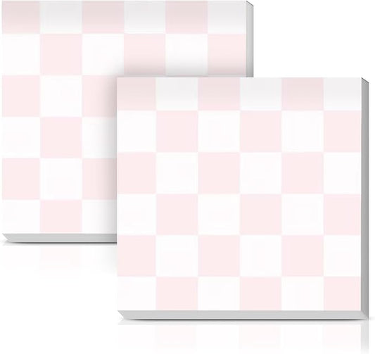Sticky Notes 3x3 Inches, 2 Pads Cute Colorful Self-Stick Note Pads, Easy to Post for Home, Office and Daily Life Organization Cute Pink Checkers