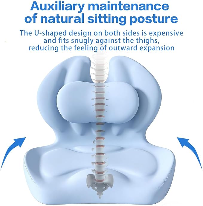 Adjustable Memory Foam Lumbar Cushion - Ergonomic Lower Back Support Pillow with Cotton Cover, Mid-Height Customizable Design for Office Chair, Car Seat, Long Sitting (Blue, Large)