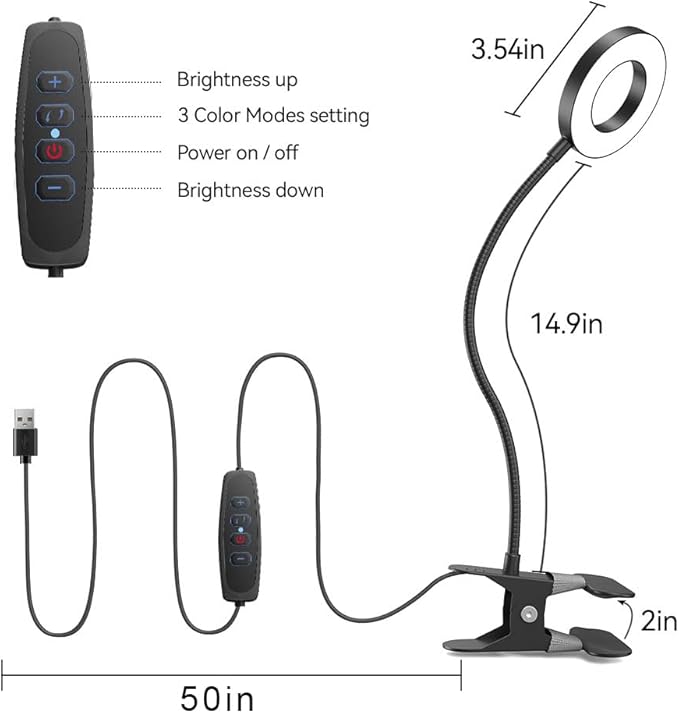 2 Pack LED Clip on Desk Lamp, Metal 360 Adjustable Neck Eye-Caring Clamp Lamp with Memory Function, 3 Color Modes & 10 Brightness Levels for Home, Office, Dorm, Bedroom