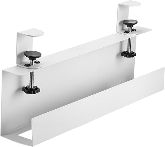 16 Inch Under Desk Cable Management Tray No Drill Clamp-on Power Strip Cable Organizer Metal Wire Cord Tamer for Office Home(5×3in,White)