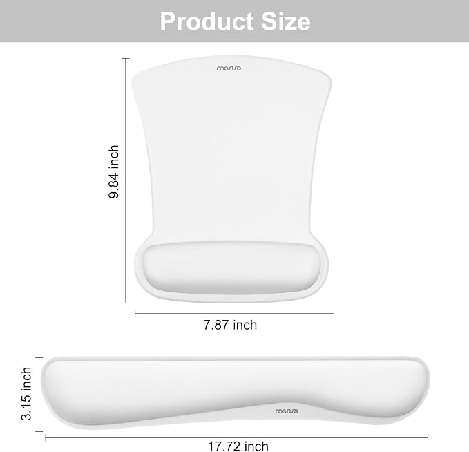 MOSISO Wrist Rest Support for Mouse Pad & Keyboard Set, Ergonomic Mousepad Non-Slip Base Home/Office Pain Relief & Easy Typing Cushion with Neoprene Cloth & Raised Memory Foam, White