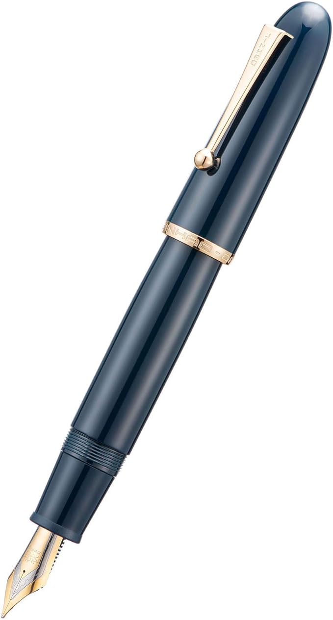Jinhao 9019 Fountain Pen Dadao Series Dark Blue Acrylic Gold Trim #8 Extra Fine Nib with Large Converter for Writing, Signature and Calligraphy