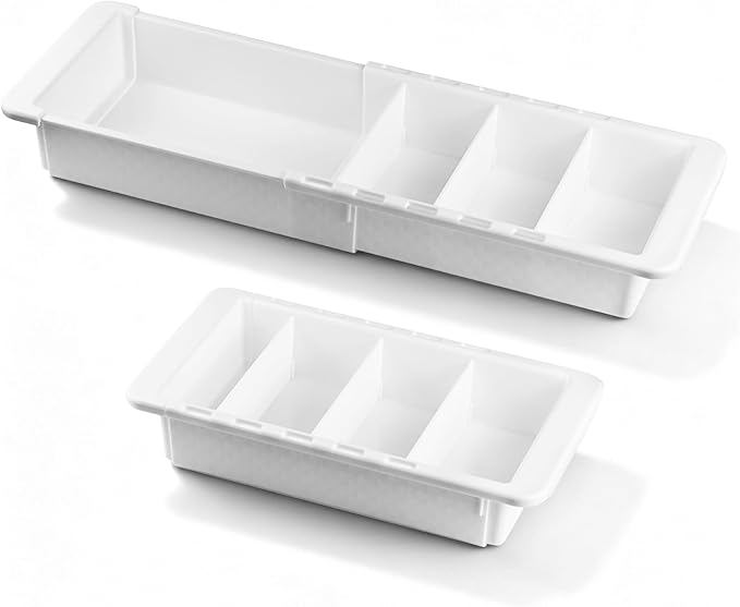 Deep Drawer Organizer, Expandable Drawer Organizer, Plastic Tray with Dividers - White