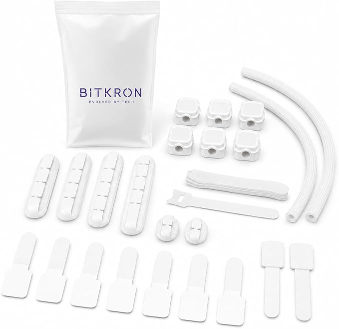 Cable Management Kit for Desk, 34-Piece, Black, Magnetic Organizer, Silicone Clips, Velcro Straps, Sleeve Wrap, Adhesive Cord Holders Office, Home & Gaming Setup WHITE (white)