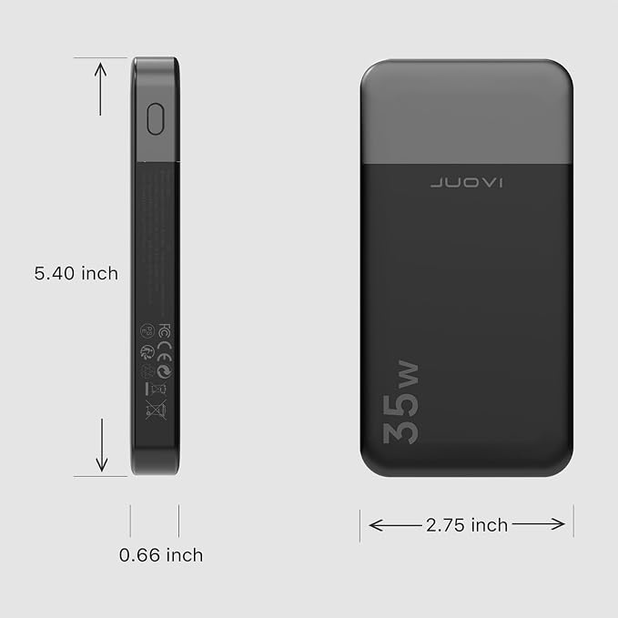 JUOVI Power Bank 35W 10000mAh Portable Charger Fast Charging Small Battery Pack with PD 3.0 & QC 4.0 Type-C USB-A Input Output Lightweight Phone Charger Compatible for iPhone Samsung iPad