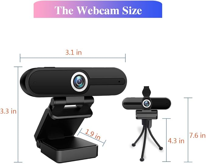 HZQDLN 4K Webcam with Microphone, 8MP Laptop PC Desktop Computer Web Camera, USB Webcams for Video Calling Recording Streaming Video Conference, Webcam with Tripod，Privacy Shutter