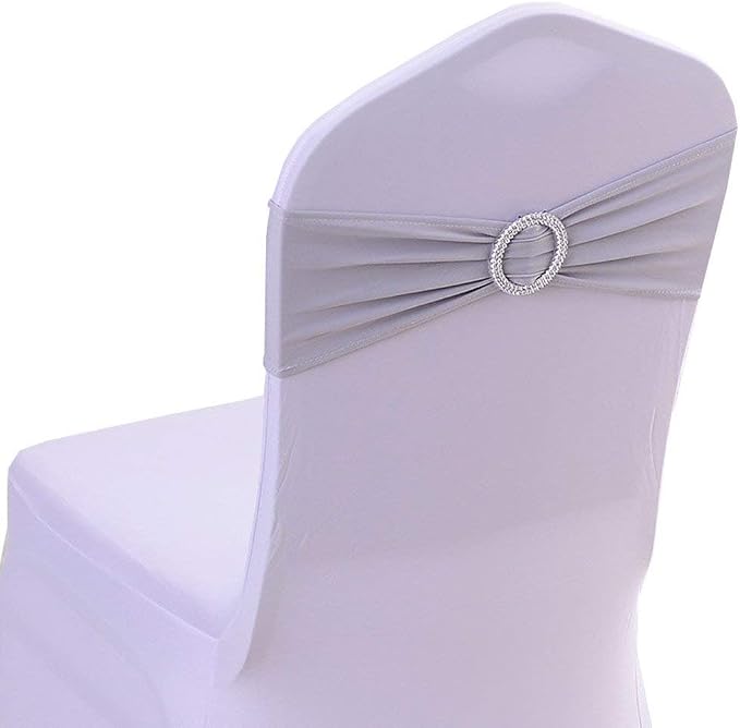 Tvoip 10PCS Chair Cover Stretch Band with Buckle Slider Sashes Bow Wedding Banquet Chair Decoration (Gray)