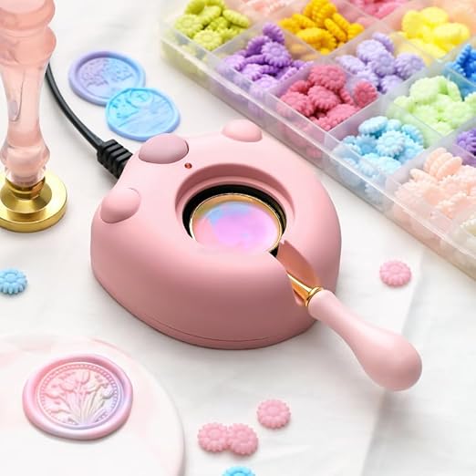 Pink Electric Wax Seal Warmer with Spoon and Tweezers Great Tool for DIY Melting Sealing Wax Beads and Sticks (Pink)