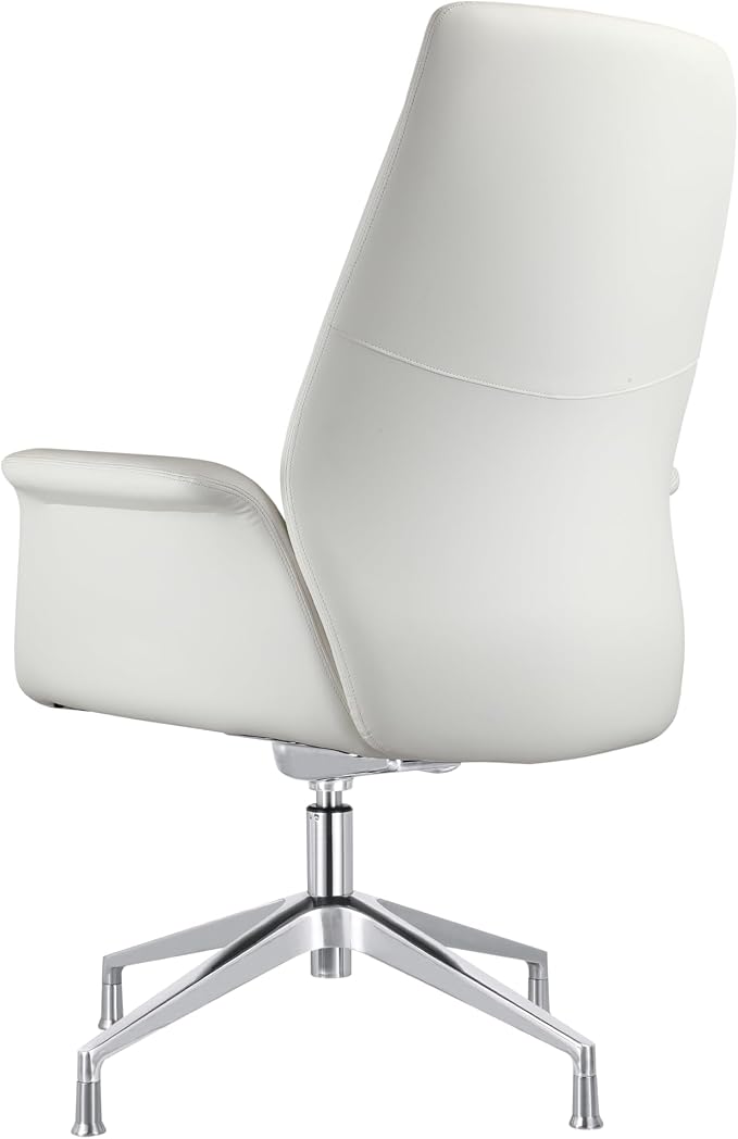 LeisureMod Mid-Century Modern Swivel Office Chair, Adjustable Height with Faux Leather Seat and Aluminum Frame (White, Set of 6)