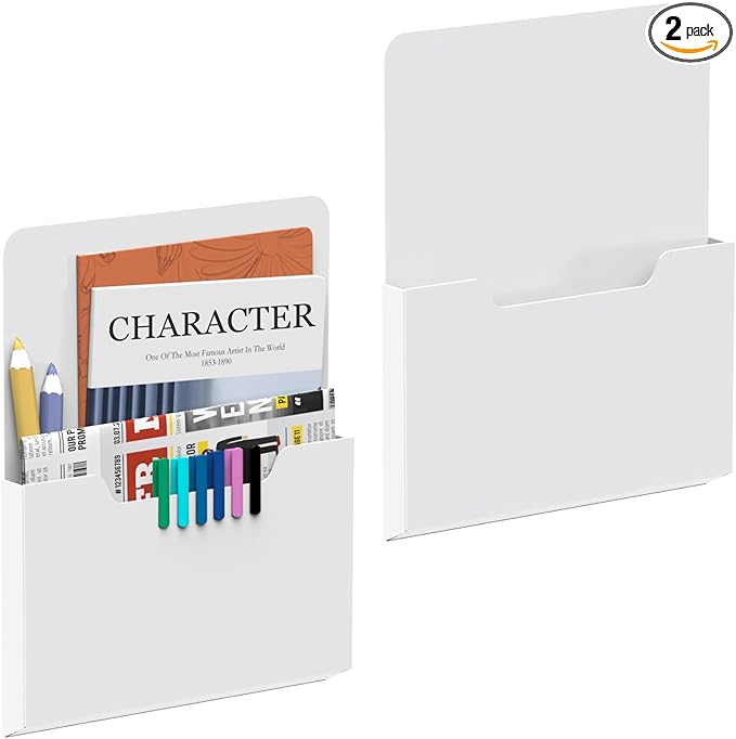 DALTACK Magnetic File Holder, File Folder Desk Organizer for Wall, Powerful Magnetic Clipboard for Mail, Paper, Book, Magazine, Letter, Desk Organizers and Accessories for Office Supplies, 2 Pack