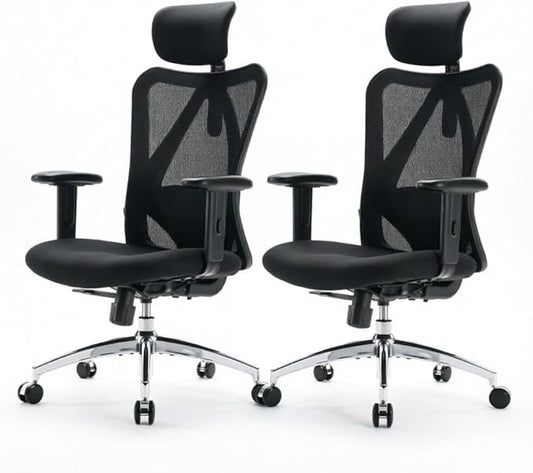 SIHOO M18 Ergonomic Office Chair, High Back Mesh Desk Chair with Adjustable Headrest & Lumbar Support, 330lbs Capacity Computer Chair with 2D Armrests & Wide Cushion, Tilt Lock, 2 Packs-Black