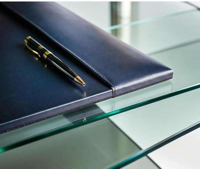 Dacasso Bonded Pad with Side Rails Luxury Leather Desk Blotter for Writing, 30 x 18 (Navy Blue)