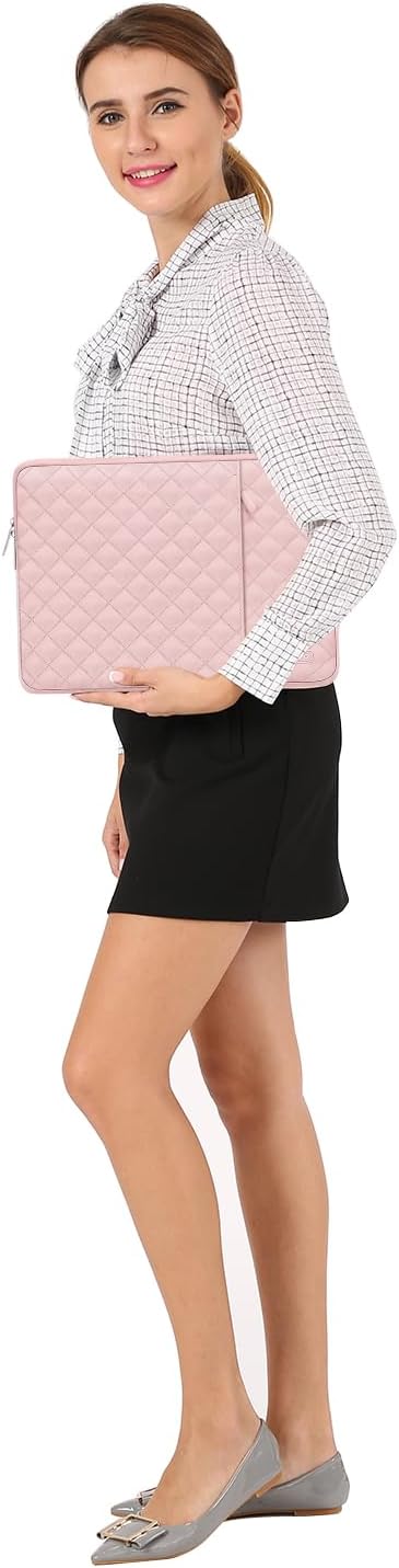 MOSISO Laptop Case 15 inch, 15 inch Laptop Sleeve Compatible with MacBook Air M4 M3 M2 2025 2024 2023, Dell XPS Plus, Square Quilted Vertical Computer Bag with Pocket&Small Case, Chalk Pink