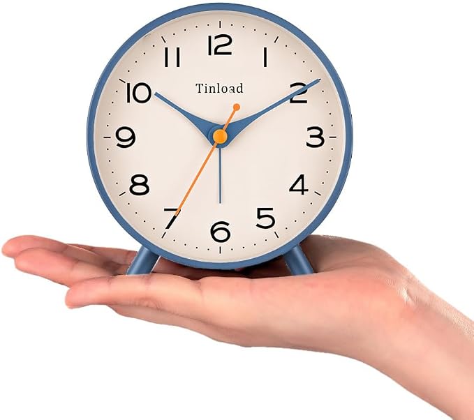 Tinload 4.5" Antique Retro Analog Alarm Clock, Small Silent Bedside Desk Clock,Lighted on Demand, Battery Operated, Snooze, for Living Room, Bedroom, Bedside(Blue)