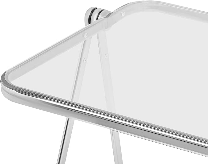 Acrylic Folding TV Tray Table, Small Portable Square Laptop Desk, End Side Table Modern Square Table for Home Office, No Assembly Space-Saving Side Table with Metal Frame (Clear)