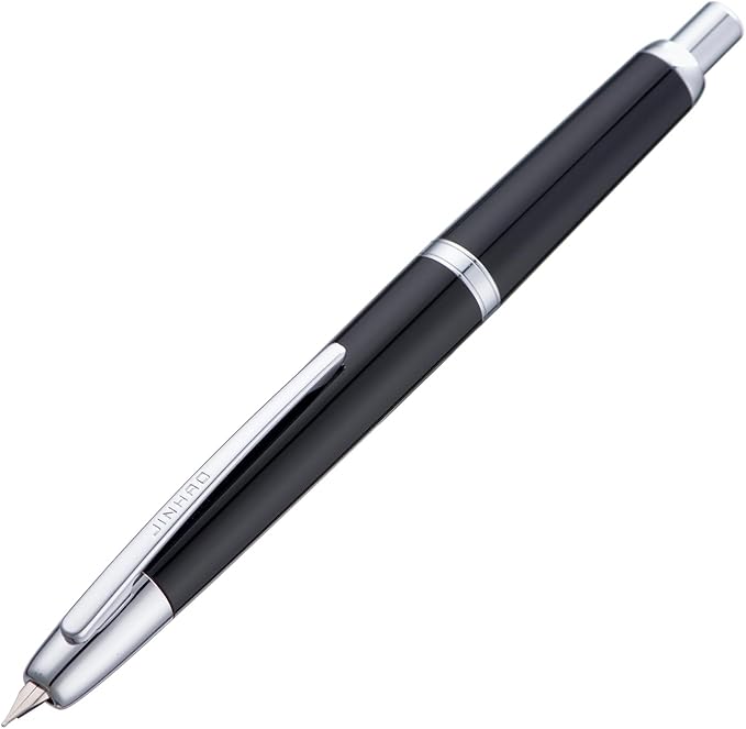 Jinhao 20 Press Fountain Pen, Piano Black Retractable Extra Fine Nib with Ink Converter Set (Silver Clip)