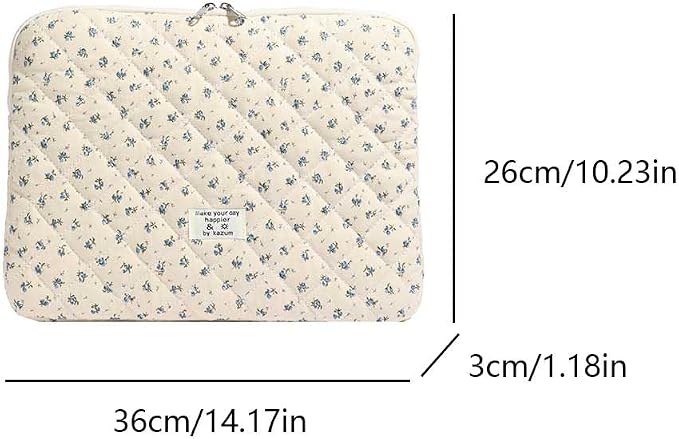 Cute Laptop Sleeve 13-15 inch Laptop Case Aesthetic Quilted Laptop Sleeve Computer Bag with Flower Printing for MacBook (A-Blue, 13inch)