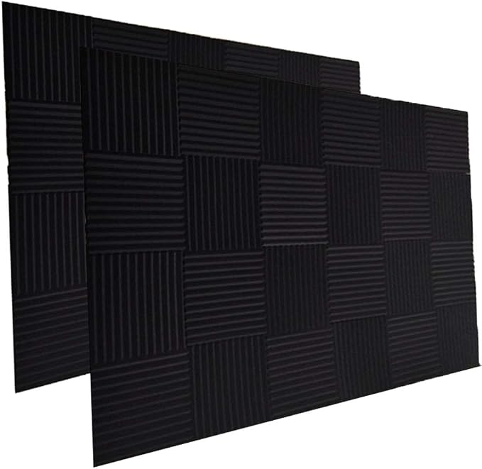 Burdurry 24 Pack Acoustic Panels Soundproof Studio Foam for Walls Sound Absorbing Panels Sound Insulation Panels Wedge for Home Studio Ceiling, 1" X 12" X 12" (Black)