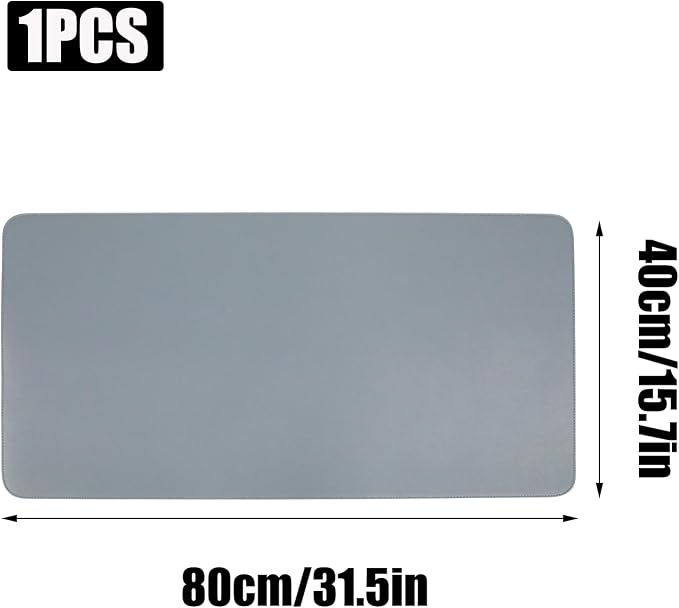 Large Double Sided Desk Mat 31.5" x 15.7" PU Leather Cork Mouse Pad | Large Blue Overlocked Edge Desk Pad Protector for Office Home Gaming Laptop Vanity, Overlocked with Matching Thread