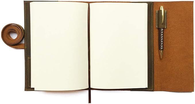 Sovereign-Gear Blank Paper Refill Refillable Leather Journal – Eco Friendly Acid-Free & Tree-Free Recycled Sheets A5 Unlined Notepad 8.25 x 5.75” with 240 Soft Pages and Bookmark
