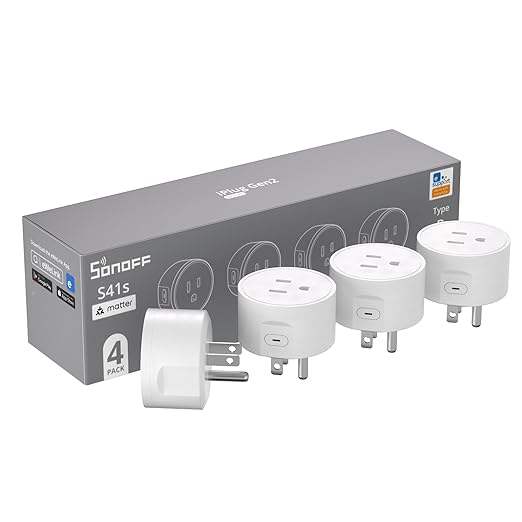 SONOFF Matter Smart Plug S41s, 15A 1800W Max, Remote & Voice Control via Alexa/Google Home, ETL Certified, Timer Outlet, Matter-Compatible with Alexa, SmartThings, Google, and HomeKit (4-Pack)