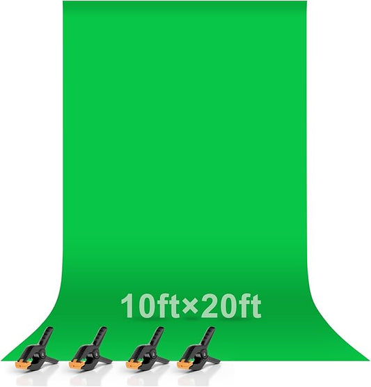 EMART Green Screen Backdrop, 10 x 20 Ft Photography Greenscreen Background Sheet Fabric Kit for YouTube Video Streaming Zoom, Small Photo Chromakey Muslin Cloth Curtain with 4 Clip