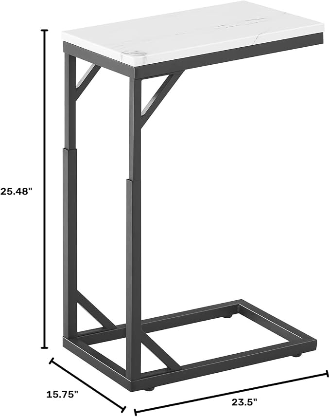 C-Shaped End Table, Small Sofa Table with Metal Frame, Adjustable Height Side Table for Couch, Living Room, Bedroom, Bedside (Black, Large)