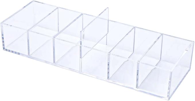 NatSumeBasics Clear Acrylic Drawer Organizer with 6 Compartments, 3.3" Width Desk Storage for Office Accessories, Not for Credit & Business Cards