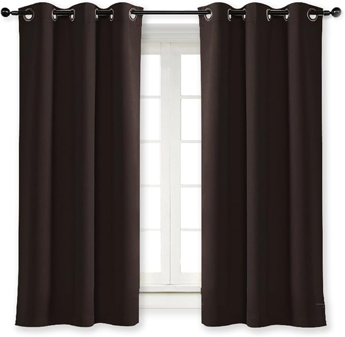 NICETOWN Thermal Insulated Blackout Curtain and Drapery Triple Weave Soundproof Solid Ring Top Window Drape for Bedroom (Sold Individually, 42 inches by 63 inch, Toffee Brown)