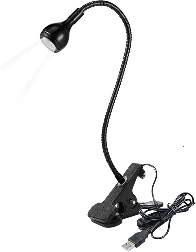 LED Desk Lamp Clip On Light,360°Flexible Gooseneck and Clamp Reading Light,Portable USB Powered Task Light with Clamp,Night Light Clip on for Desk, Bed Headboard and Computers Black