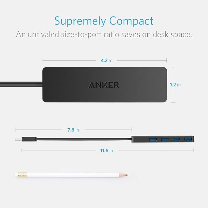 Anker USB Hub 4 Ports with 5Gbps Data Transfer, Multiple USB 3.0 Hub, USB Splitter for Laptop, Extender for A Port Laptop, PC, Desktop and More [Charging Not Supported](0.7 ft USB-A)
