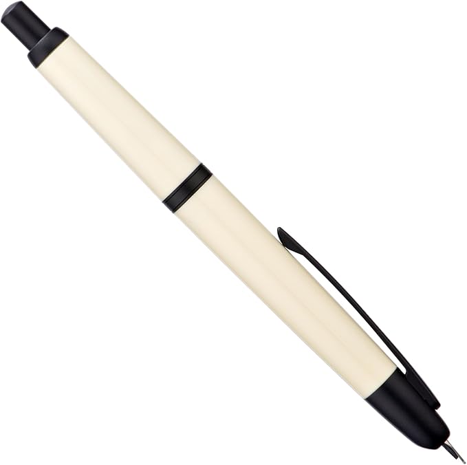 Jinhao 20 Press Fountain Pen, Ivory White Retractable Medium Nib with Ink Converter Set (Black Clip)