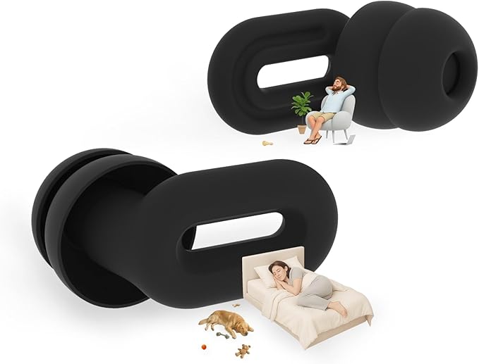 Focus Plus Earplugs with Double Tips – Reusable Silicone Ear Plugs for Sleep, Focus, Travel, Misophonia, 23 dB Noise Reduction + 5 dB with Double Tips (Black, Pack of 1)