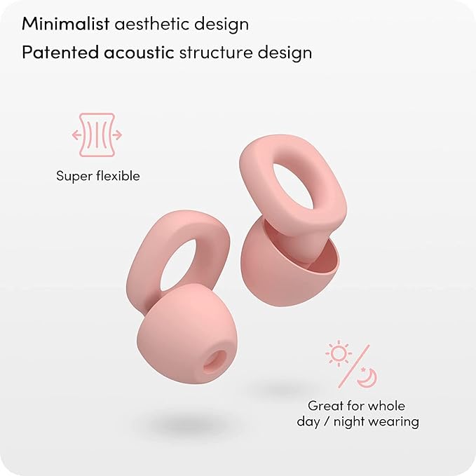 Audree Soft Ear Plugs for Noise Reduction, Reusable Flexible Earplugs for Sleep, Travelling, Focus, Study & Noise Sensitivity, 28dB Noise Cancelling, 8 Silicone Ear Tips in XS/S/M/L, Pink