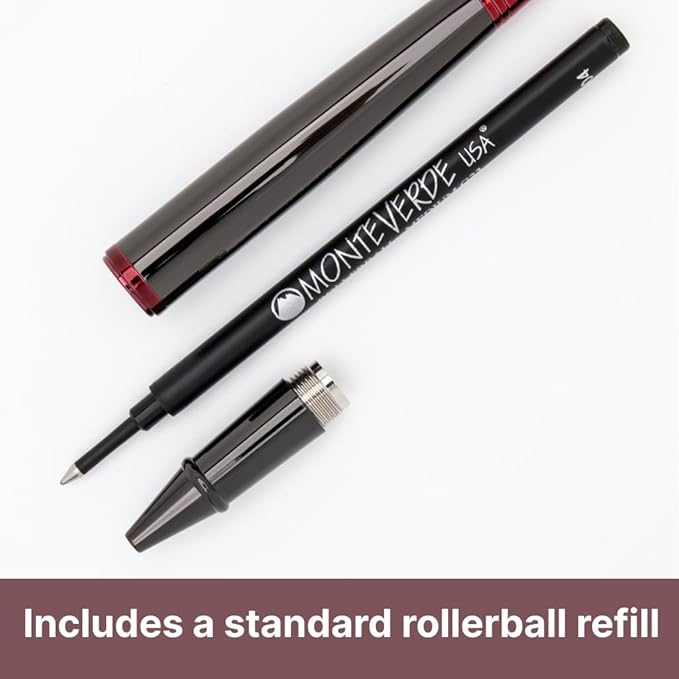 Monteverde USA Impressa 3+2 Piece Set (Fountain, Rollerball, Ball Pen) | Gunmetal/Red | Stub Nib | Large Luxury Gift Box with Free Ink & Gel Refill