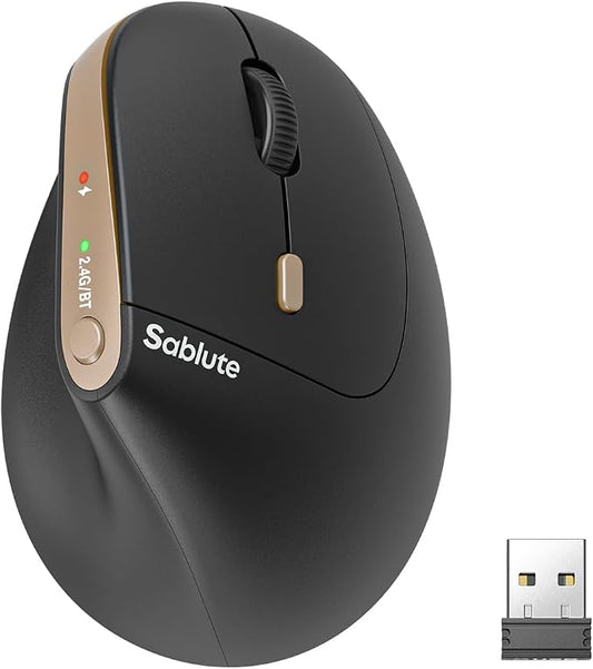 SABLUTE MAM3 Ergonomic Mouse, Wireless Mouse for Small/Medium Hands | Vertical Mouse with 3-Device Bluetooth, Rechargeable Battery and 4 Adjustable DPI for Laptops, Windows and MacOS
