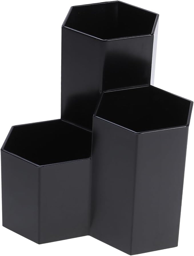Desk Organizer Pencil Holder, Black Hexagon Pencil Holder Multifunctional Pen Holder Makeup Holder Organizer for Home Office School Classroom, 1 Pack