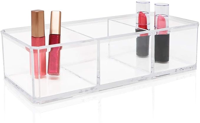 Isaac Jacobs Clear Acrylic 3 Section Organizer- Three Compartment Drawer Tray and Storage Solution for Office, Bathroom, Kitchen, Supplies, and More (Clear) | Three Compartment Drawer Tray and Storage Solution for Office, Bathroom, Kitchen, Supplies, a...