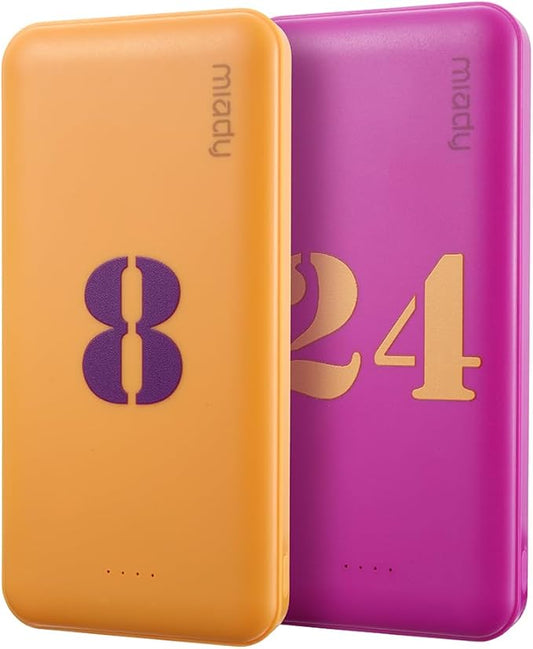 Miady 2-Pack Portable Charger, Slim 10000mAh Power Bank Travel Battery Pack | Dual USB丨3 Outputs 2 Inputs丨for Backpack Travel Camping丨Slim丨Compatible with iPhone Android丨Flight-Safe丨37Wh丨Yellow+Purple