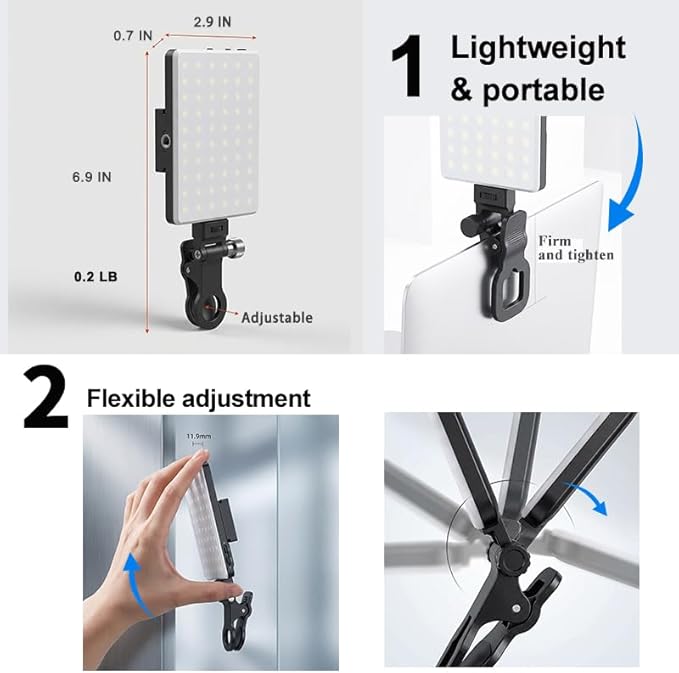 Selfie Light for iPhone-Camera Light for Content Creator-Portable Light-Clip on Light with 3 Mode&10 Brightness Level, Ring Light for Phone TikTok-Makeup-Video Recording-Vlog-Laptop Black