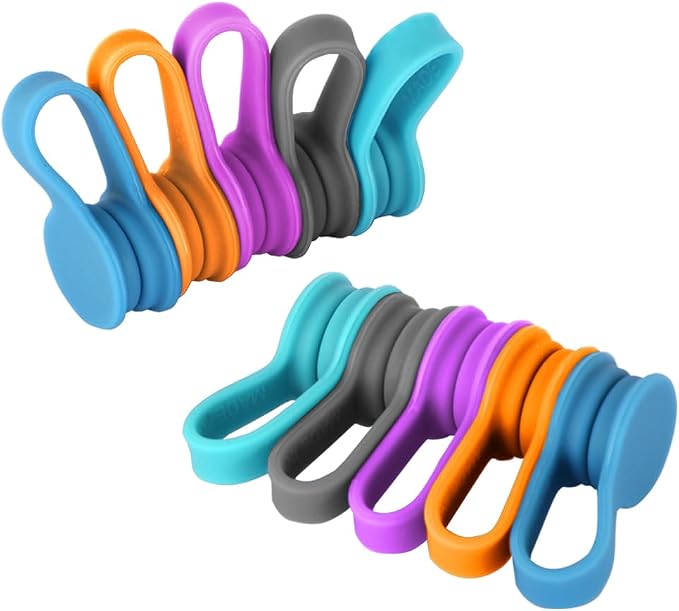 Kanemc Magnetic Cable Ties,Silicone Cord Twist Ties(10-Pack 5 Colors) | Magnetic Cord Organizer for Bundling Earphone,Magnet Strap for Charging Wire Organizer, Earphone Cords Wrap, Fridge Magnets